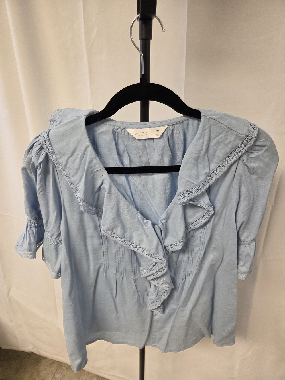 LC Lauren Conrad Powder Blue Ruffled V-Neck Blouse